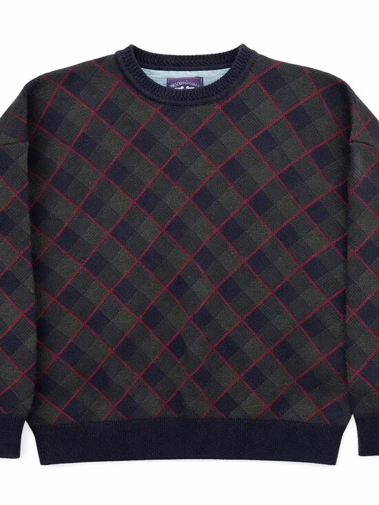 Woods & Gray Argyle Sweater Navy Green Red Estimated Size Large Oversized Fit - Picture 2 of 8
